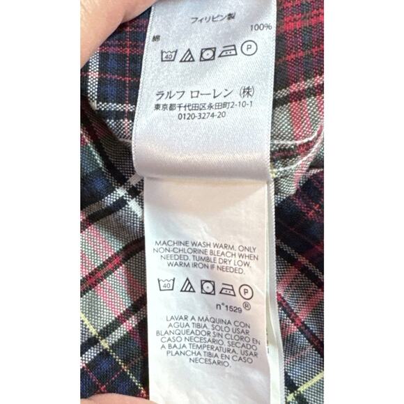 Ralph Lauren Polo Red White Green Blue Windowpane Plaid Medium Long Sleeve Shirt - Picture 14 of 16